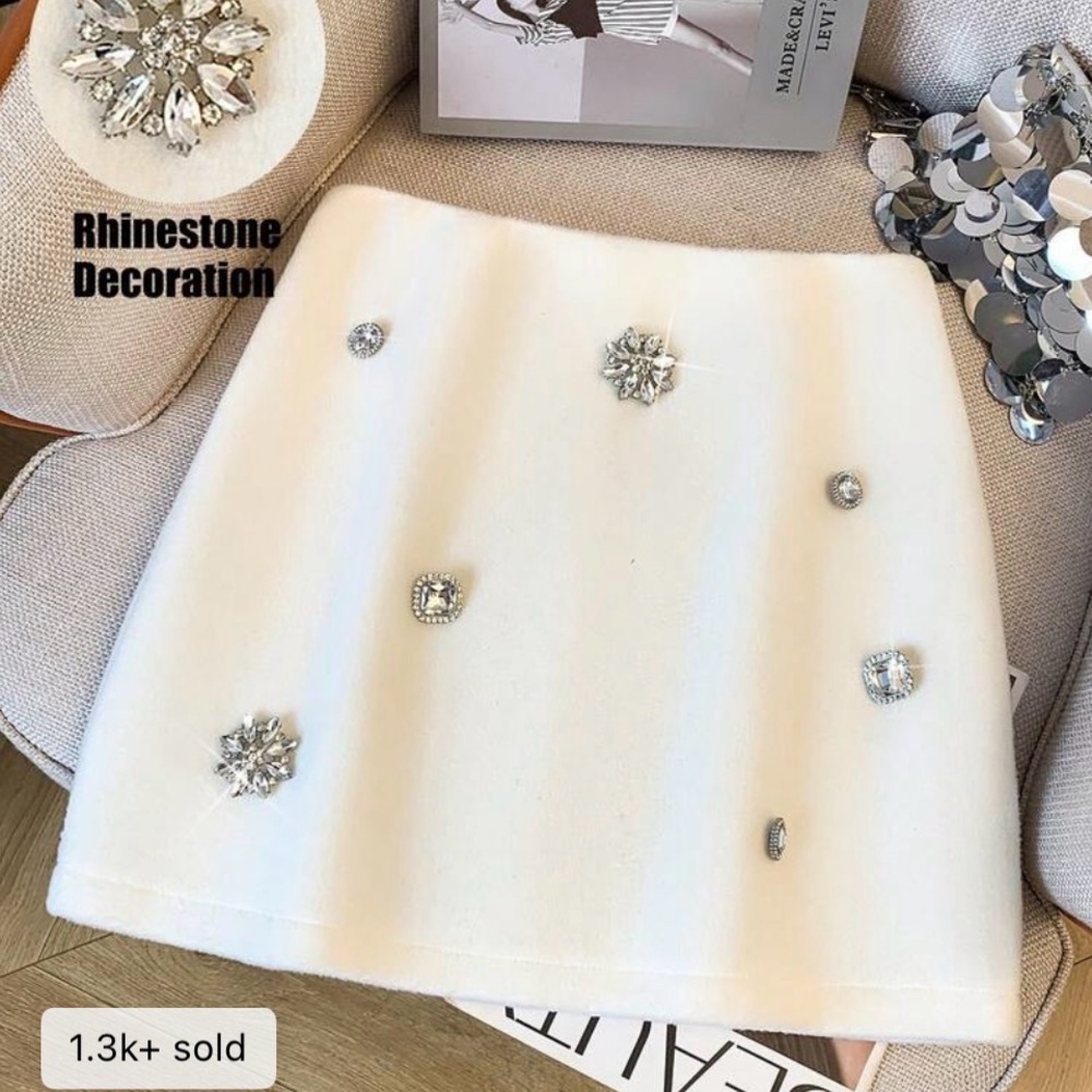 Chic White Skirt with Rhinestone Accents
